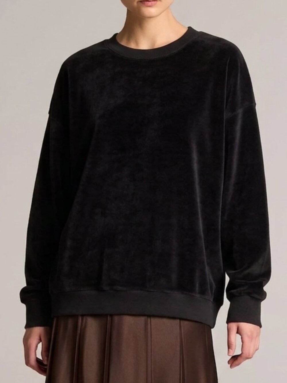 VINCE Chocolate Brown 100% Cotton Velour Oversized Crewneck Sweatshirt XS S Y2K